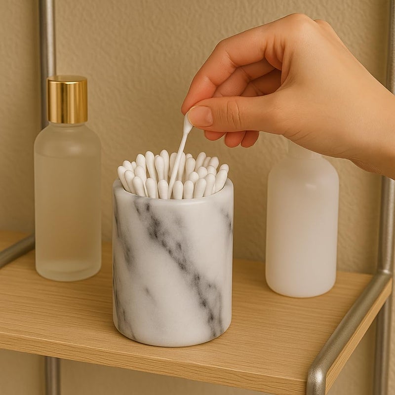 Creative Home Luxury Hand-Carved Natural Marble Toothbrush & Makeup Brush Holder â€“ Heavy-Duty Taiwan Yushan Stone for Bathroom, Vanity, Office & Desk Organizer (3.3â€ x 4.5â€, Off-White) - Image 3
